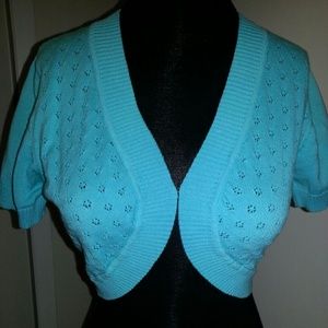 Blue knit cover half top