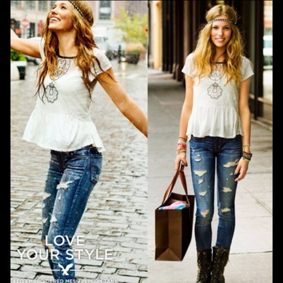 Sold in Bundle AEO Mesh Peplum Tee