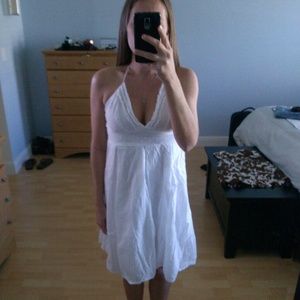 White tie neck eyelet dress