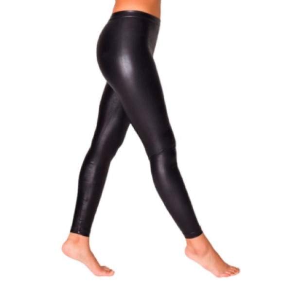 AA black lamé matte shiny leggings