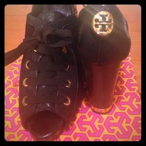 Tory Burch black and gold chunky heels