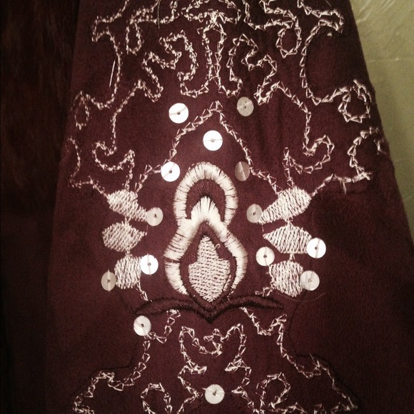 Rabbit fir/faux suede plum thigh length coat - Picture 3 of 3