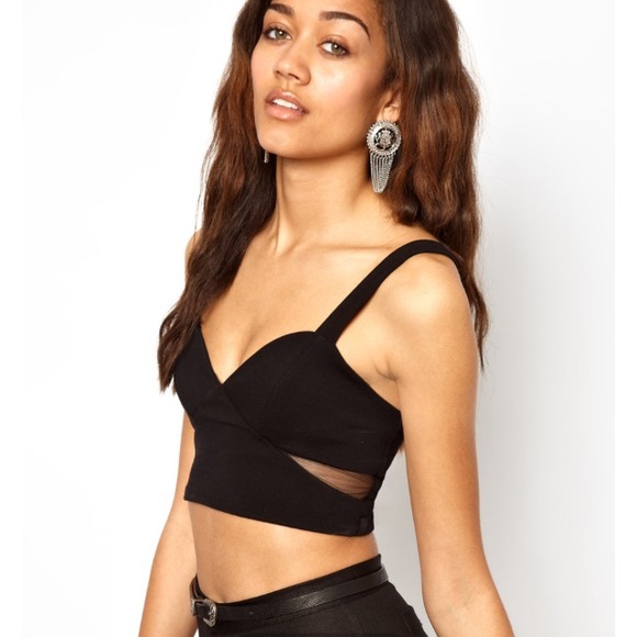 Black Mesh Crop Top - Picture 1 of 4