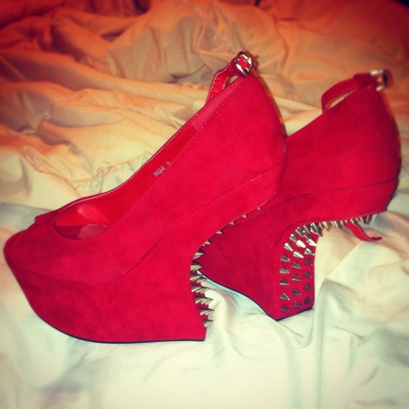 Sold Red Mary Jane heel less platforms SPIKES - Picture 2 of 2