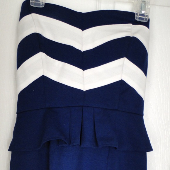 Strapless navy peplum dress