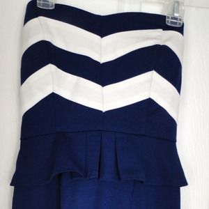 Strapless navy peplum dress