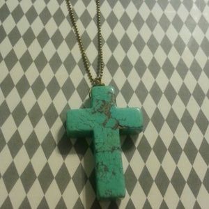 Brandy Melville Long Turquoise Cross Necklace