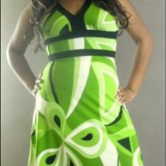 Green Black Multi Color Swirl Paisely Halter Dress - Picture 3 of 4