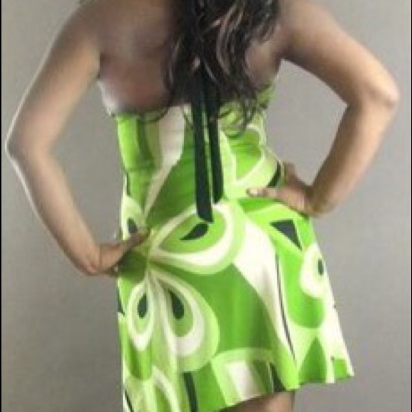 Green Black Multi Color Swirl Paisely Halter Dress - Picture 4 of 4