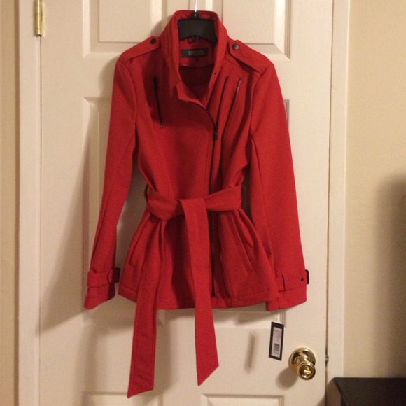 KENNETH COLE red asymmetrical zip coat
