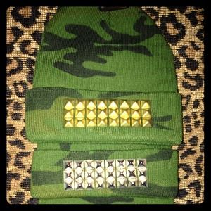 Gold or silver studded camo beanie