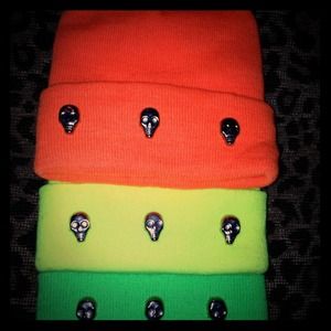 Skull studded beanie. (Neon orange, yellow, green) Skull studded beanie. (Neon orange, yellow, green)