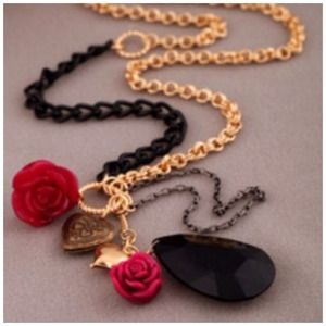 BETSEY JOHNSON. Rose droplet pendant necklace