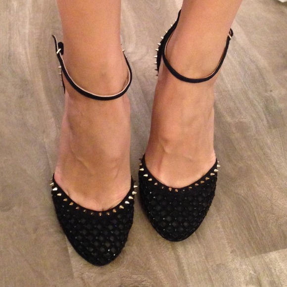 Spiked and sequined pumps with ankle strap