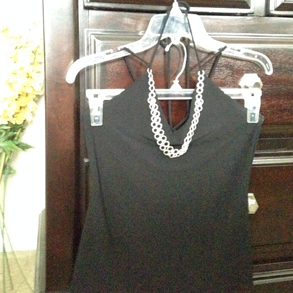 Black blouse with attached silver chain