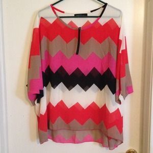 Way cute Chevron/Aztec sheer pullover
