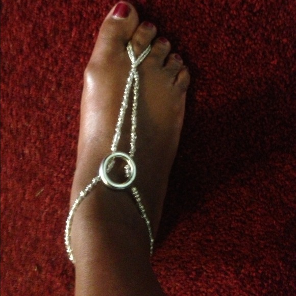 Silver and clear beaded foot bracelet.