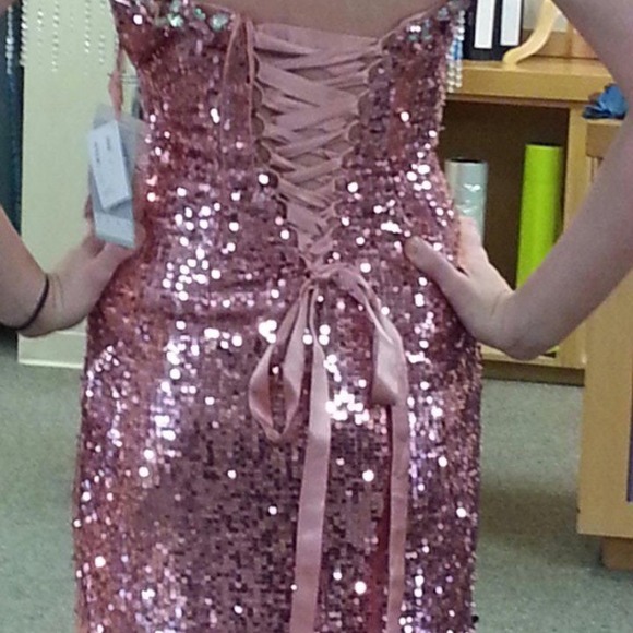 Pink sequined prom dress