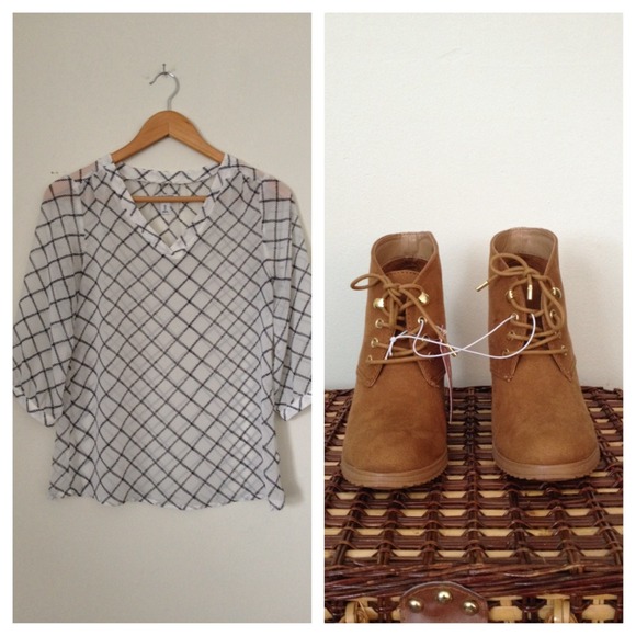 V-neck Blouse & Camel Boots for @lalalydiaa