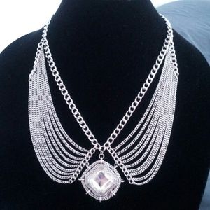 Statement necklace chain detail square stone