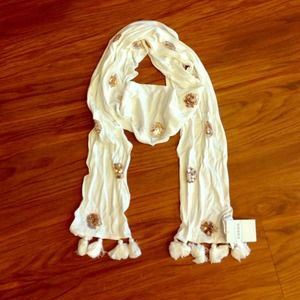 Brand New Fossil White w/ Gold Sequin Dot Scarf!