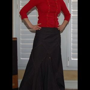 Long Brown Skirt with Unusual Detailing