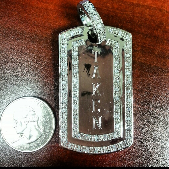 Dogtag engraved "taken" over 50 swarovski crystals