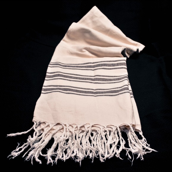 Off-White Woven Scarf w/ Brown Stripes - Picture 3 of 3
