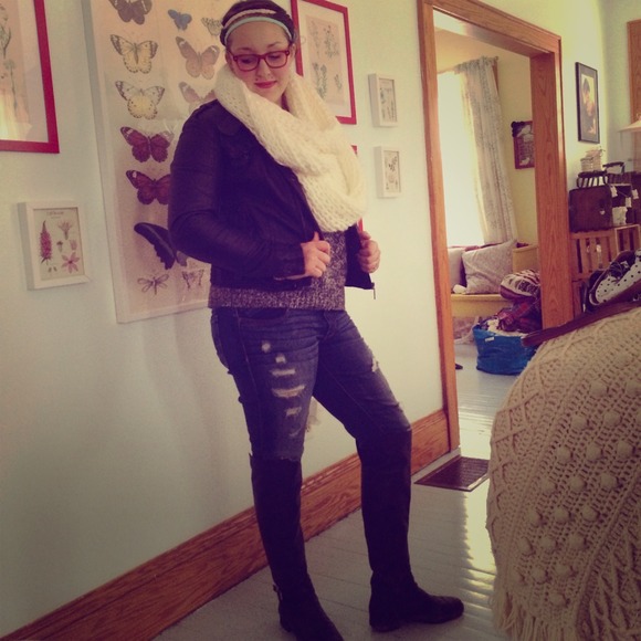 Posh finds :) knee high boots, leather jacket