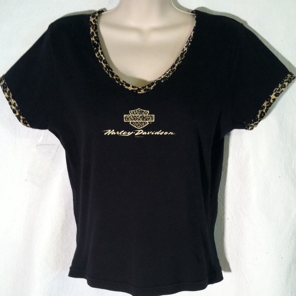 Harley Davidson black t shirt with leopard trim