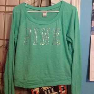 Seafoam green/blue semi cropped VS Pink Top