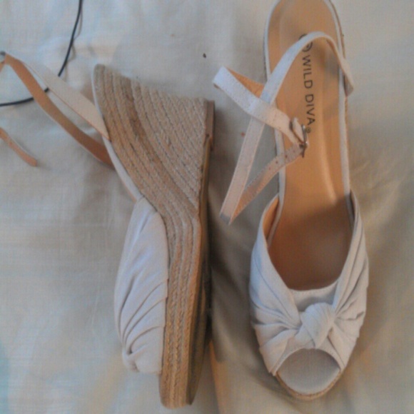 White canvas wedge heels