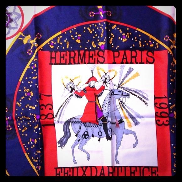 Hermes Silk Scarf Feux D'Artifice design Mint Cond