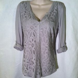HOLDAnthropologie Vanessa Virginia grey lace tunic