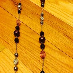Purple, pink, black, silver long necklace