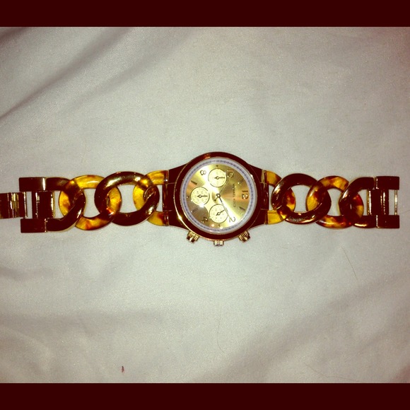 Michael Kors tortoise and gold chain watch