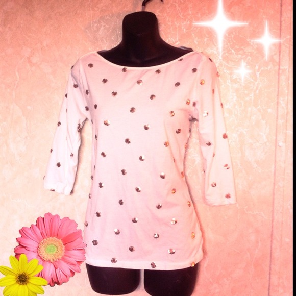 White 3/4 length sleeve sequin polka dot shirt