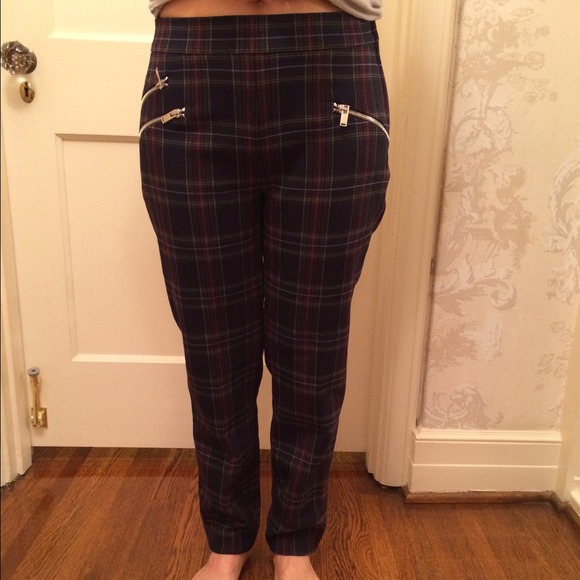 zara plaid pants with zipper