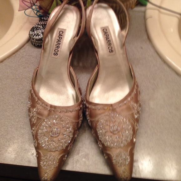 Sling back beaded heels