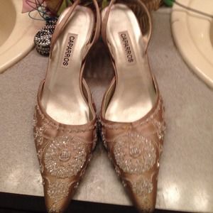 Sling back beaded heels