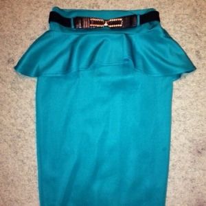 Turquoise Peplum Skirt with Belt