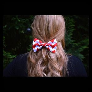 Red and White Chevron Hair Bow