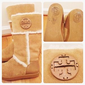 Tory Burch Amelie suede shearling boots, size 6.