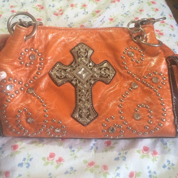 Cute orange purse with cross!