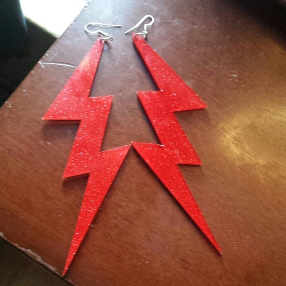 Glitter red lighting bolt earrings