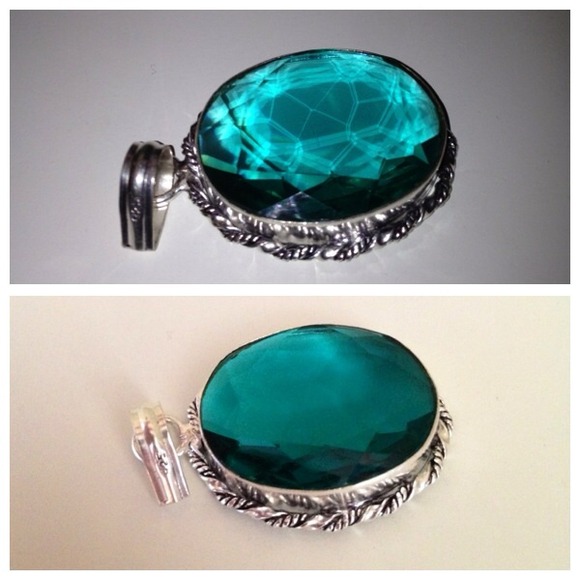 New😍fab electric teal crystal&925 silver pendant - Picture 4 of 4