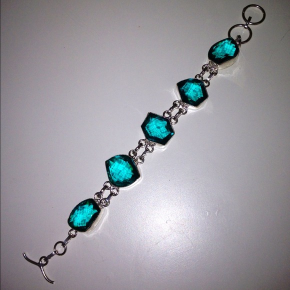 New😄gorg teal crystal 925 silver adj bracelet😍 - Picture 2 of 4