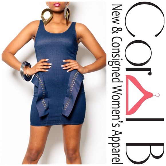 Denim Stud Peplum Dress - Picture 2 of 2