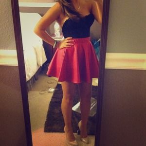 Deep Red Faux Leather Skater Skirt!! Sz XS/S/M.