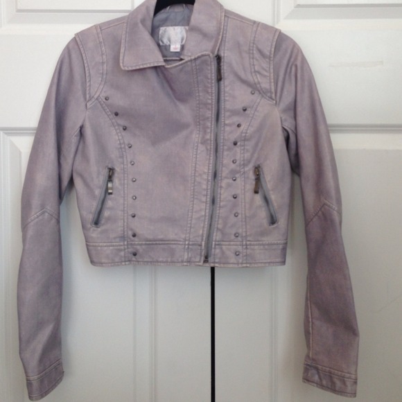 Target gray cropped leather jacket